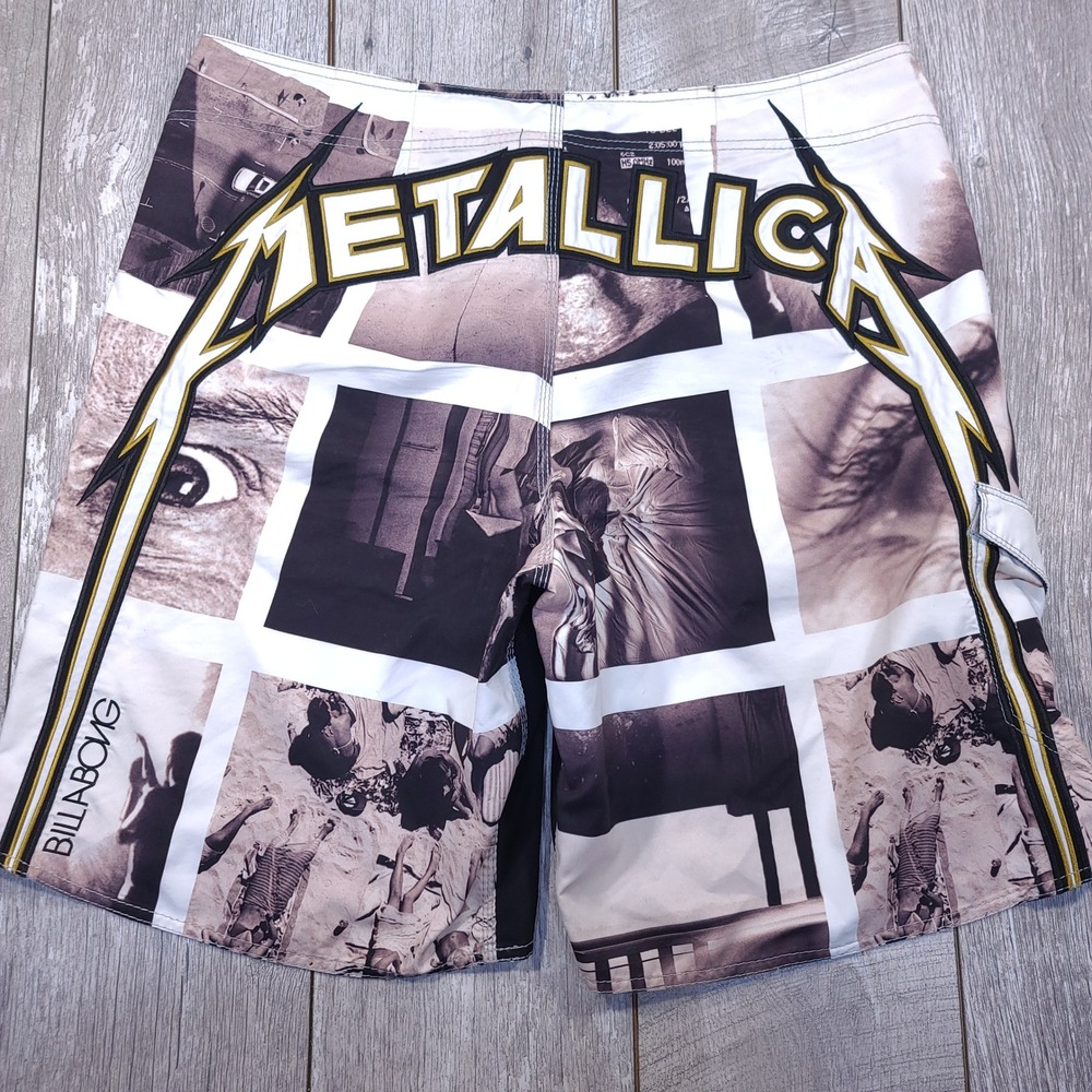 Billabong Board Shorts Mens 42 White Metallica Kill Em All Limited Ed Trunks